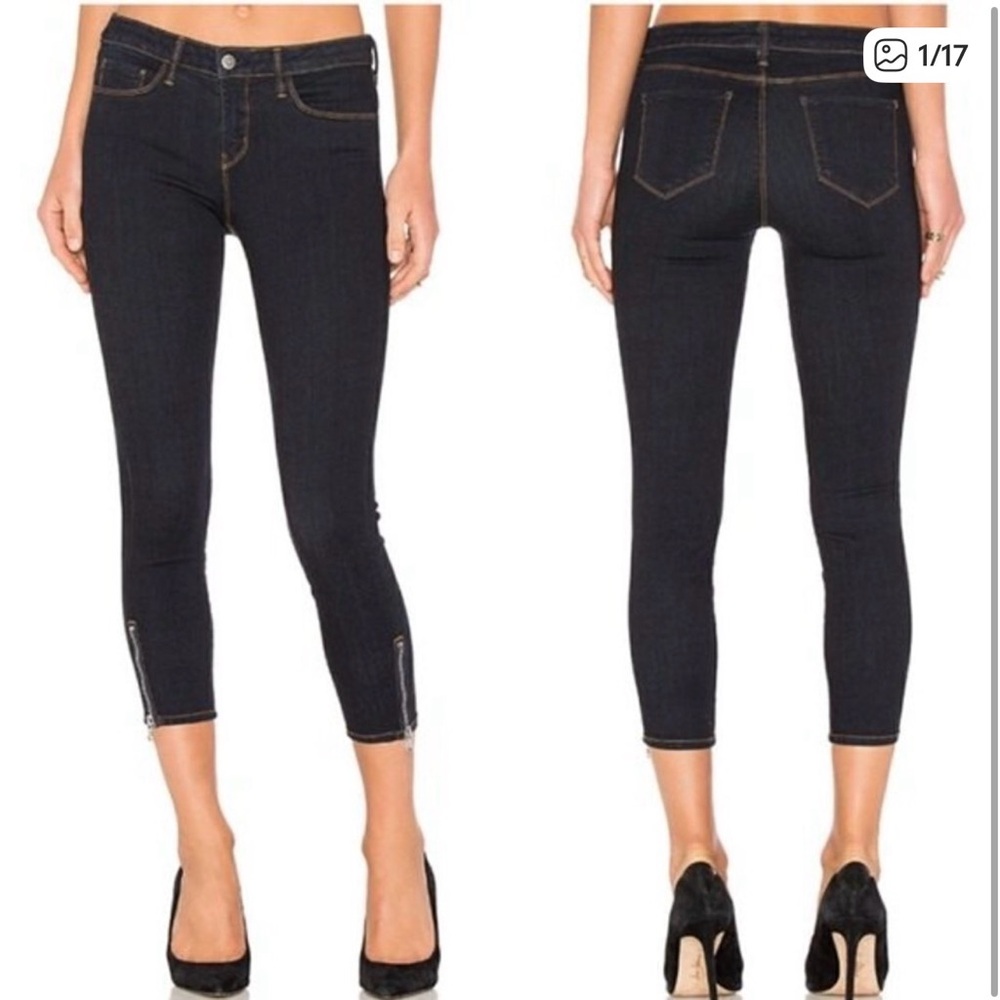 L’Agence Blue Emmanuelle Mid-Rise Cropped Zipper Denim Jean
